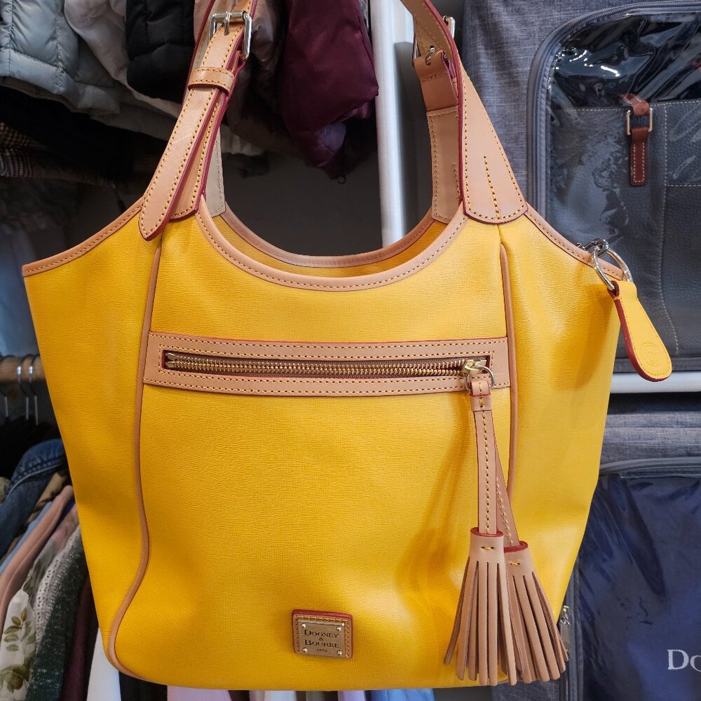 Dooney & Bourke Pebble Leather Shoulder Bag with Tassels - Maddie